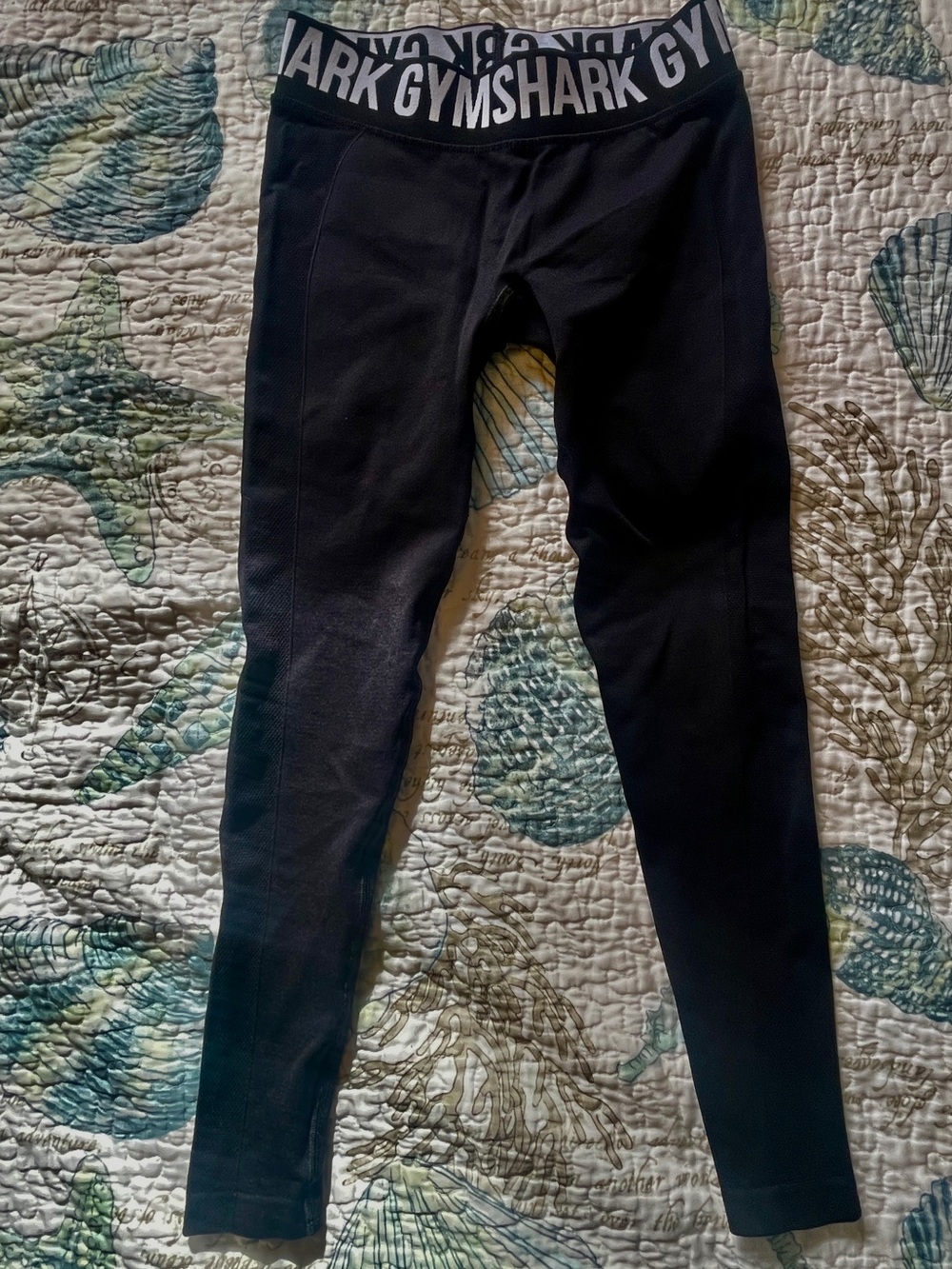 Gymshark Black Leggings with White Logo Waistband Size S